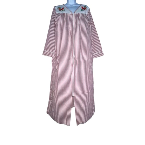 Vintage Y2K Collections Etc Red Striped Cardinal Christmas Holiday Nightgown M - Picture 1 of 10